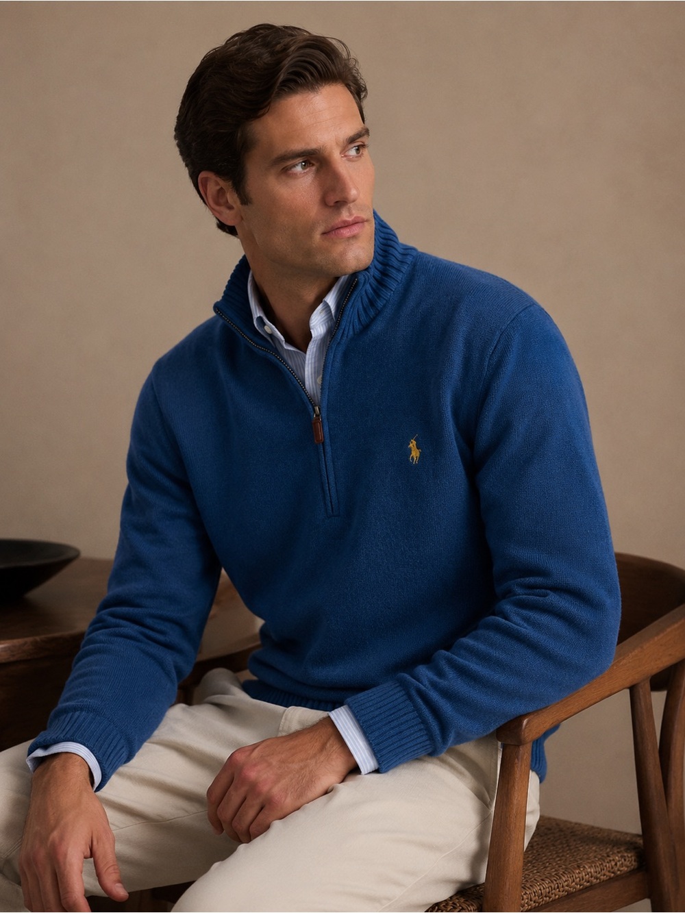 Polo by Ralph Lauren Royal Blue Half-Zip Sweater with yellow Pony